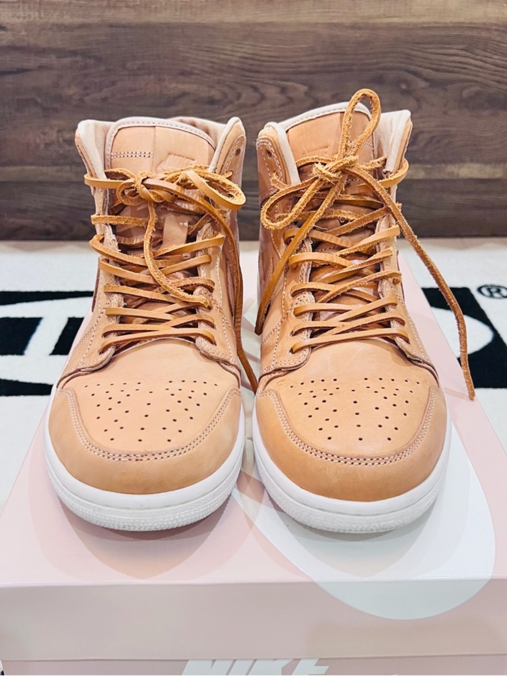 2015 Vintage Nike Air Jordan I Pinnacle Vachetta Tan Sail Leather Sneakers.
